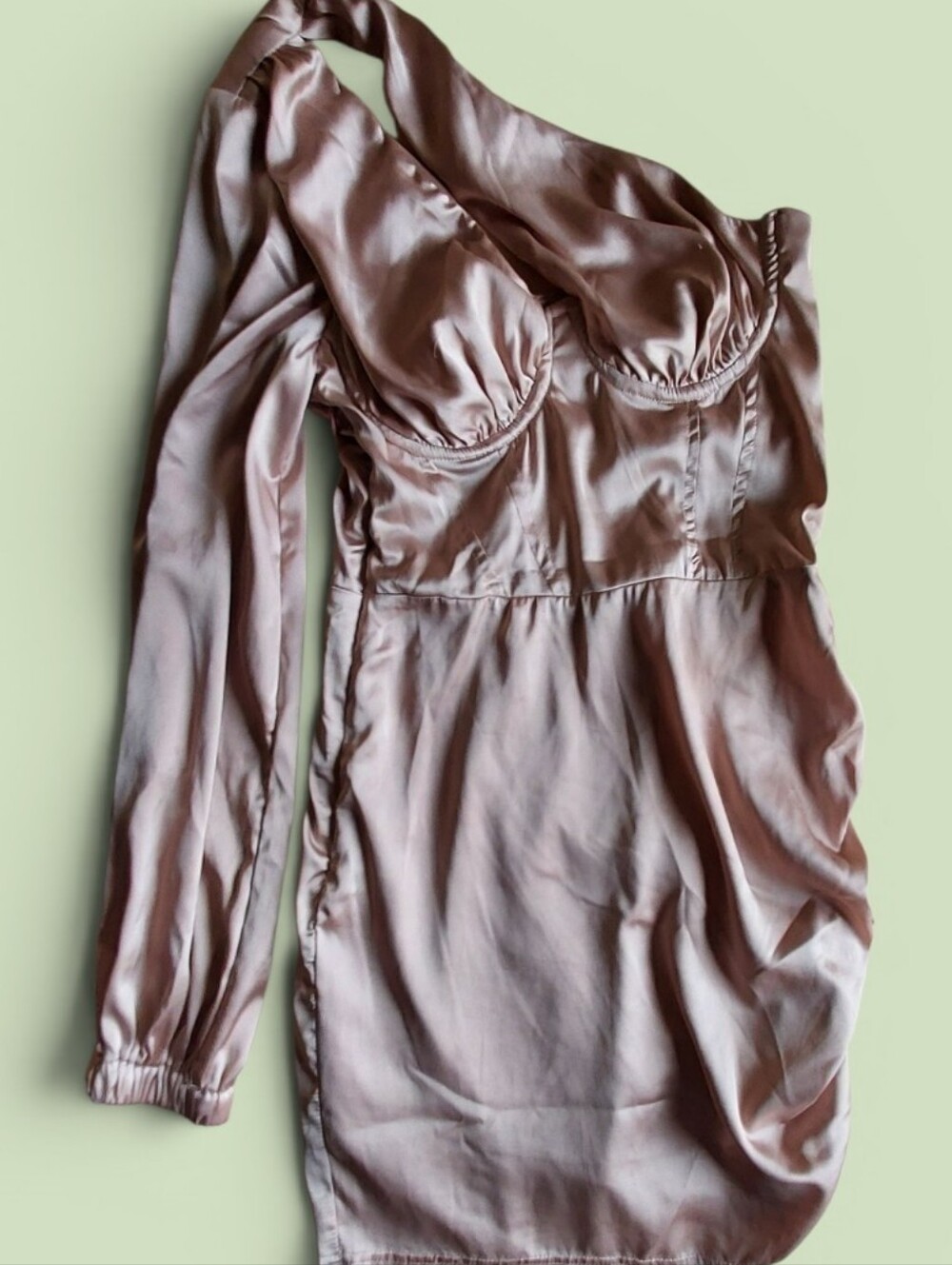 REHAB LAB One-Shoulder Ruched Satin Bustier Mini Dress Mauve Size S
